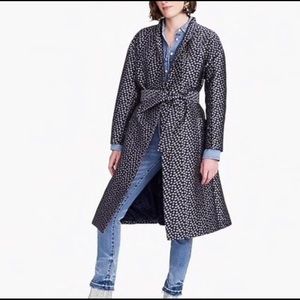 NWOT J.Crew Collection Navy Jacquard Wrap Coat Size Small